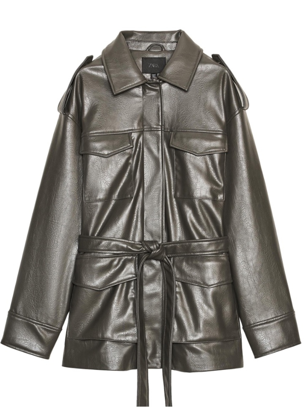Zara Faux Leather Pocket Jacket – Green Marl